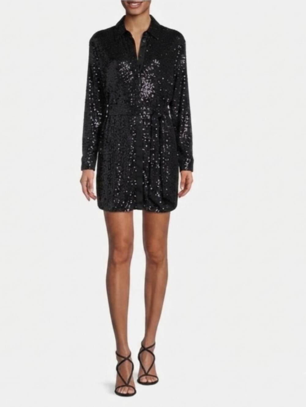 Gianni Bini Noelle Sequin Button Up Shirt Mini Dress With Belt Sz S